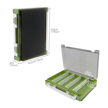 Double Sided Fishing Lure Box Organizer, Fishing Tackle Box Storage Hard Plastic Container Case for Lure Bait Hooks Beads (Green, 7.8 * 5.8 * 1.6 inch) - color: Green