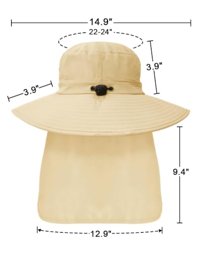 Outdoor Sun Hats with Stowable Neck Flap for Men Women UPF 50+ Mesh Summer Bucket Hat Wide Brim for Fishing Safari Hiking - color: Beige