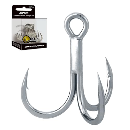 BKK Raptor-X Treble Hook 3X | Saltwater Corrosion Resistant Bright Tin Coating | Hand Ground Point | Heavy Duty Lure Hook, Popping, Stickbaits - size: 1#