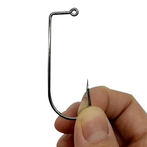 50pcs/100pcs Aberdeen 90 Degree Fishing Jig Hooks Long Shank Forged Barbarian Hooks High Carbon Steel Fishing Hooks for Freshwater & Saltwater Size: 6#-6/0# - size: 3/0#-100pcs