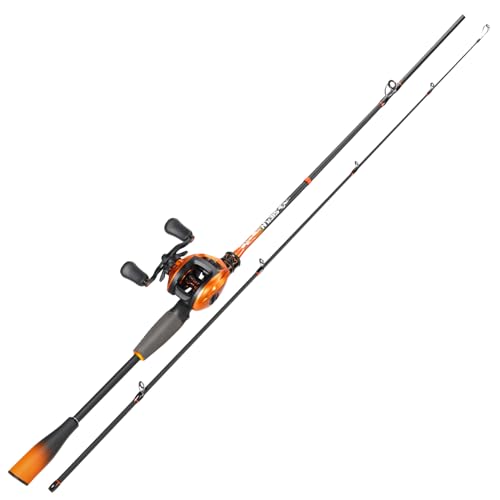 Sougayilang Baitcaster Combo – IM6 Graphite 2-Piece Rod, M/MH Power, Stainless Steel Guides, 6.3:1 Gear Ratio, 18LB Drag for Bass, Walleye, Catfish Travel Combo - color: Cast-Left Hand, size: 6 FT