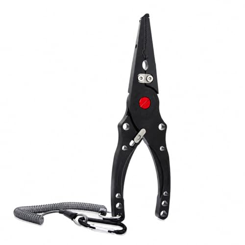 predolo Aluminum Alloy Fishing Pliers with Cutter, Hook Removal & Split Circle Tool, Nylon Sheath Included, 300g Lightweight, Black - color: Black