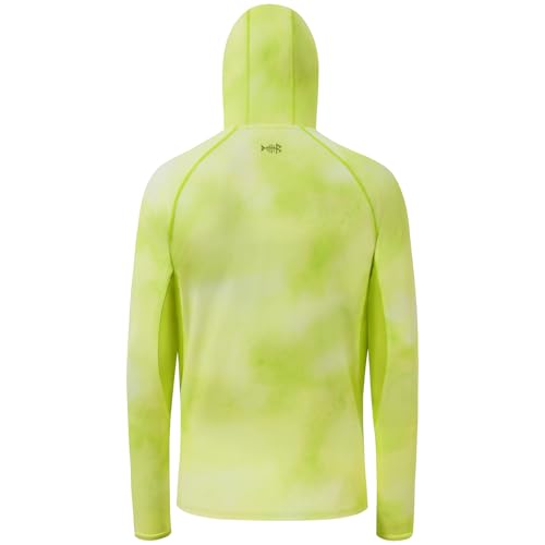 BASSDASH UPF 50+ Men’s Fishing Hoodie Shirts with Mask Camo UV Long Sleeve Moisture Wicking FS53M - color: Lemon Yellow Mist, size: Large