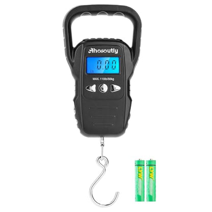 Fish Scale,110lb/50kg Large Handle,Large Backlit LCD Display,Digital Fish Scale with Built-in Measuring Tape, Fishing Gifts for Men,Black…