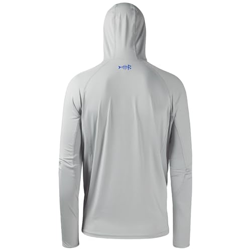 BASSDASH UPF 50+ Men’s Long Sleeve Fishing Shirt with Mask UV Neck Gaiter Hoodie - color: Cool Grey, size: Medium