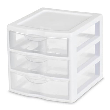 Sterilite 18-Pack Clearview 3-Drawer Cart, Small Plastic Storage Organizer Drawers, White - Organizing Drawer Containers for Bathroom, Closet, Kitchen, and Bedroom - size: 18 Packs