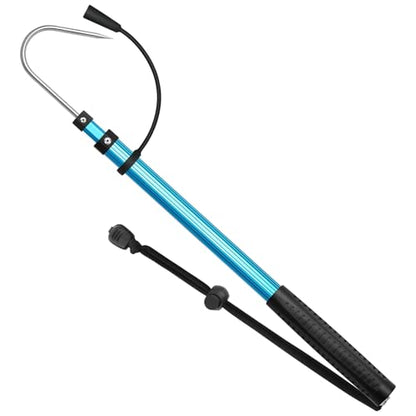 SANLIKE Telescopic Fishing Gaff, Aluminum Pole, Stainless Steel M8 Hook | Ultralight 4.62oz aluminum telescopic gaff (11.4"-24") with nonslip rubber handle, sharp stainless hook & safety lanyard - color: Blue, size: M-Extended 34.84"