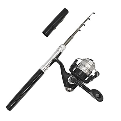 Compact Pocket Telescopic 38inch Mini Pen Fishing Rod Spinning Reel Combos Pen Folded Fishing Pole Spinning Wheel Gift for River, Lake, Reservoir, Ice Fishing and So On - color: Black