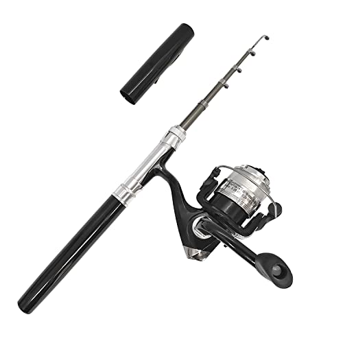 Compact Pocket Telescopic 38inch Mini Pen Fishing Rod Spinning Reel Combos Pen Folded Fishing Pole Spinning Wheel Gift for River, Lake, Reservoir, Ice Fishing and So On - color: Black