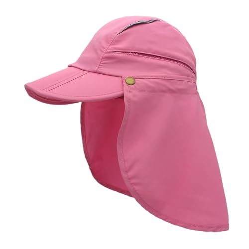 Men Women Safari Fishing Sun Cap with Removable Neck Flap UPF 50+ UV Protection Quick Dry Breathable Hats - color: Pink