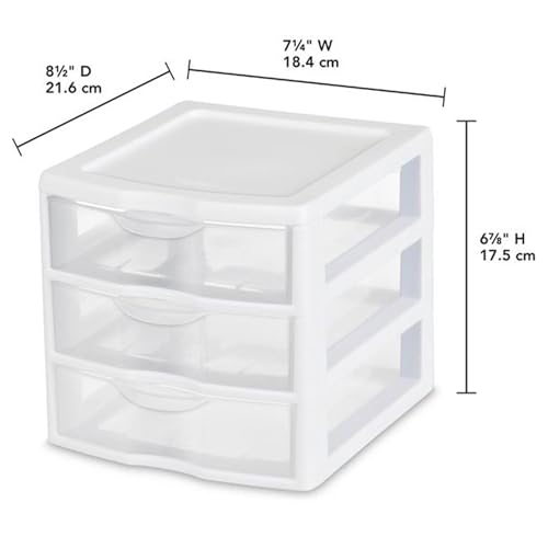 Sterilite Clearview Plastic Multipurpose Small 3 Drawer Desktop Storage Organization Unit for Home, Classrooms, or Office Spaces, White, 6 Pack - size: 6 Pack
