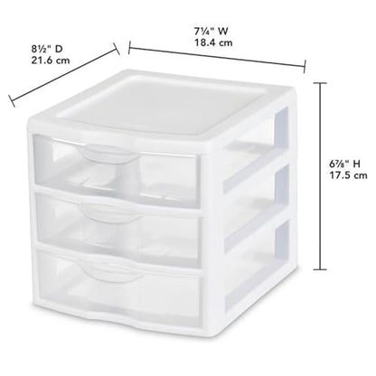 Sterilite Clearview Plastic Multipurpose Small 3 Drawer Desktop Storage Organization Unit for Home, Classrooms, or Office Spaces, White, 6 Pack - size: 6 Pack