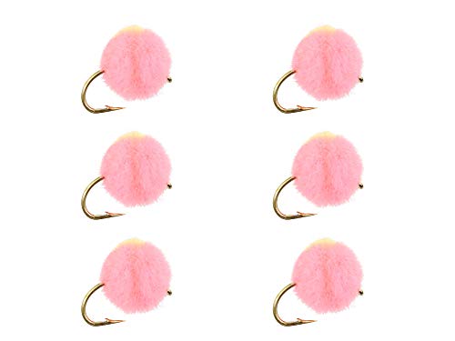 Wild Water Fly Fishing Egg Flies, Size 12, Qty. 6, for Trout, Steelhead, and Salmon - color: Pink Egg with Yellow Spot - Size 12 - 6 Pack