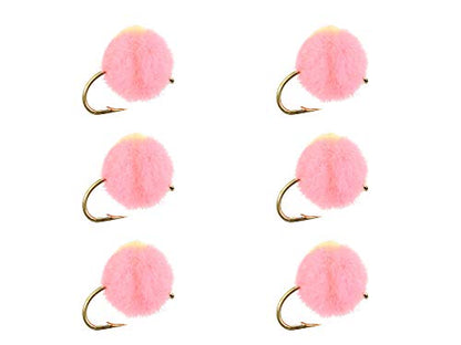 Wild Water Fly Fishing Egg Flies, Size 12, Qty. 6, for Trout, Steelhead, and Salmon - color: Pink Egg with Yellow Spot - Size 12 - 6 Pack