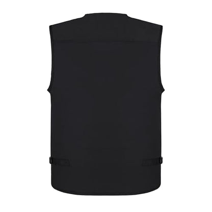 Men's Stone Washed Denim Multi-pocketed Fishing Work Outerwear Vest - color: Pure Black, size: XX-Large