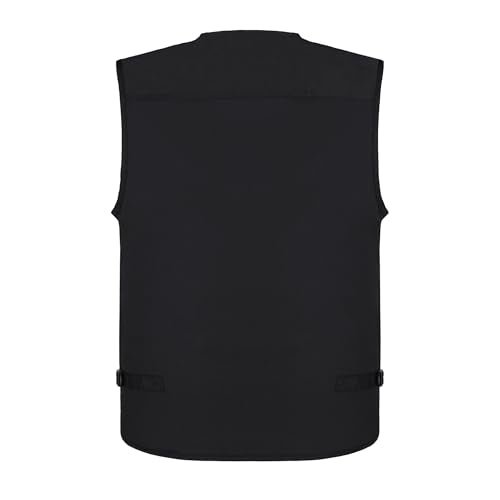 Men's Stone Washed Denim Multi-pocketed Fishing Work Outerwear Vest - color: Pure Black, size: Small