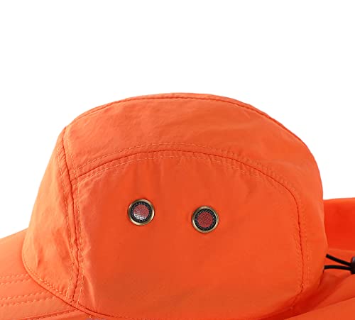 Connectyle Mens Foldable UV Protection Sun Hat with Removable Neck Flap Outdoor Adventure Sun Cap for Fishing Hiking Safari - color: Orange