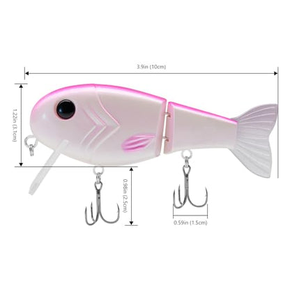 BASSROCK Topwater Fishing Lures for Bass Pike Salmon Floating Swimbait Jointed Crankbait Freshwater Saltwater 4.9in/1.76oz RK1001 - color: Pink Back, size: 3.9in/1.04oz