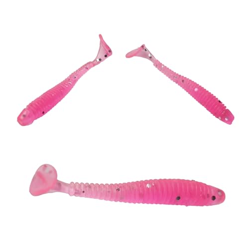 50PCS 5cm Soft Plastic Fishing Lures, PVC Paddle Tail Swimbaits for Bass Trout Walleye Crappie, T-Tail Grub Worm Baits Tackle Accessory - color: Pink
