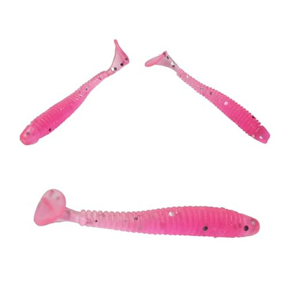 50PCS 5cm Soft Plastic Fishing Lures, PVC Paddle Tail Swimbaits for Bass Trout Walleye Crappie, T-Tail Grub Worm Baits Tackle Accessory - color: Pink