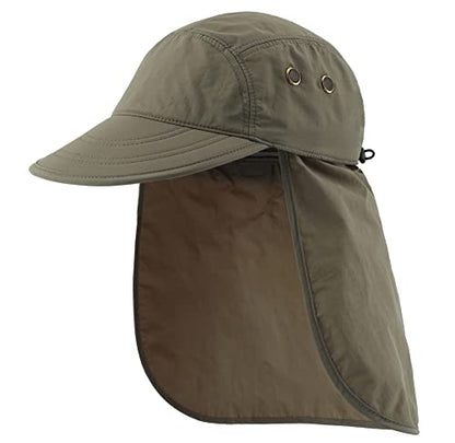 Connectyle Mens Foldable UV Protection Sun Hat with Removable Neck Flap Outdoor Adventure Sun Cap for Fishing Hiking Safari - color: Light Army Green