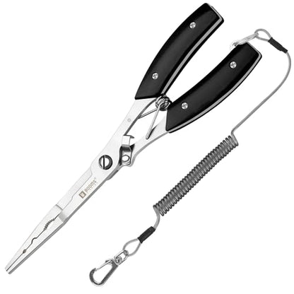 Booms Fishing Hook Remover Pliers, Long Nose, Braid Cutter, Lanyard, Black | Slim Long Nose Helps Reach Deep Hooks With Better Control When Handling Panfish, Trout, Bass and Other Small to Medium Fish - color: Black
