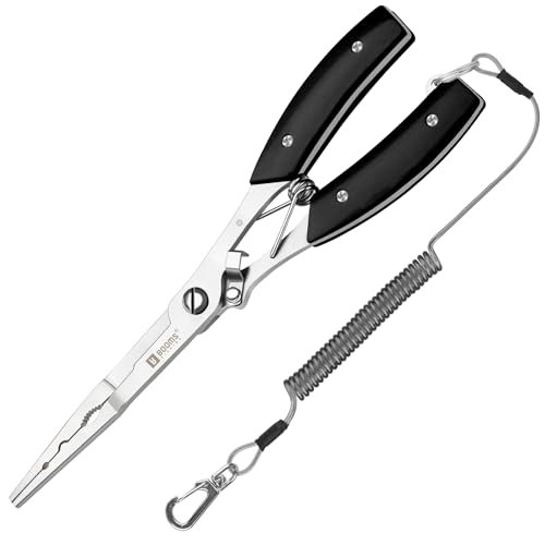 Booms Fishing Hook Remover Pliers, Long Nose, Braid Cutter, Lanyard, Black | Slim Long Nose Helps Reach Deep Hooks With Better Control When Handling Panfish, Trout, Bass and Other Small to Medium Fish - color: Black