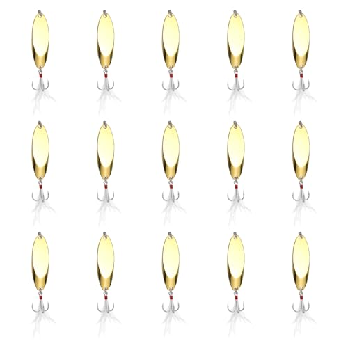 Fishing Spoons Lures, Metal Saltwater Treble Trout Lures Jigging Spoon with Treble Hooks Spinner Baits for Freshwater - color: Gold, size: 5g / 1/5oz
