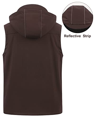 CREATMO US Men's Casual Lightweight Warm Thin Outerwear Vest Windbreaker Sleeveless Jacket With Removable Hood - color: Brown, size: Small