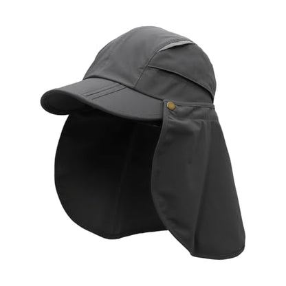 Men Women Safari Fishing Sun Cap with Removable Neck Flap UPF 50+ UV Protection Quick Dry Breathable Hats - color: Grey
