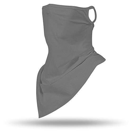 YAYOUREL Neck Gaiter Face Mask Bandanas for Men Women UV Face Scarf Cover Ear Loop Hole Facemask for Fishing Running Cycling - color: Solid Gray