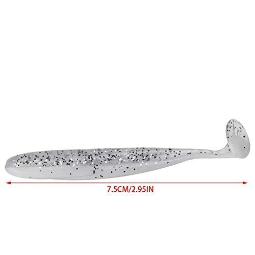 Zer one 20 PCS Fishing Soft Lure 7.5cm/2g Plastic T Tail Bait Artificial Worm Swimbait for Bass Trout Walleye Fishing Accessory - color: White