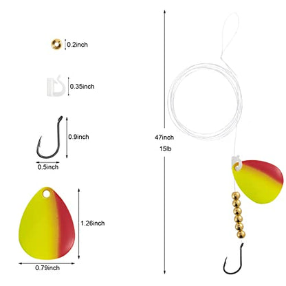 Dr. Fish 10 Pack Walleye Rigs Kit, 47 Inches, 15LB Mono Crawler Harness Walleye Float Rig Colorado Spinner Octopus Hooks for Freshwater Trolling - color: Single Hook Rig, 47", 10 Rigs