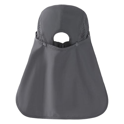 BASSDASH UPF 50+ Foldable Fishing Hat Baseball Cap with Removable Neck Flap Portable for Men Women Golf Hiking - color: Dark Grey With Foldable Brim