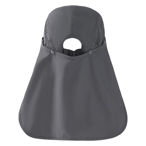 BASSDASH UPF 50+ Foldable Fishing Hat Baseball Cap with Removable Neck Flap Portable for Men Women Golf Hiking - color: Dark Grey With Foldable Brim