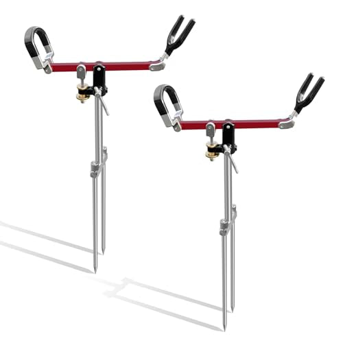 Fishing Rod Holders, 360 Degree Adjustable Fishing Pole Holders for Ground, Multifunctional Stainless Steel Beach Fishing Rod Holder Fishing Gifts for Men - color: Red