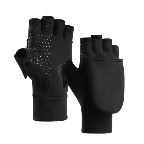 Fishing Gloves Convertible Mittens and Fingerless Gloves Men Women for Fishing, Kayaking, Rowing, Paddling, Hunting, Photographing, Outdoor Activities - size: Large