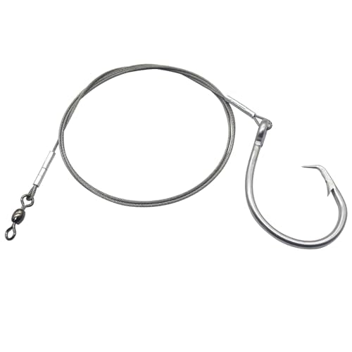 Pre-Tied Shark Fishing Hook Rigs, 2 Pack, Heavy Duty Stainless Steel Leader Wire, Big Game Circle Hooks 14/0 16/0 18/0, for Deep Sea Fishing Shark Tuna Halibut - size: 18/0