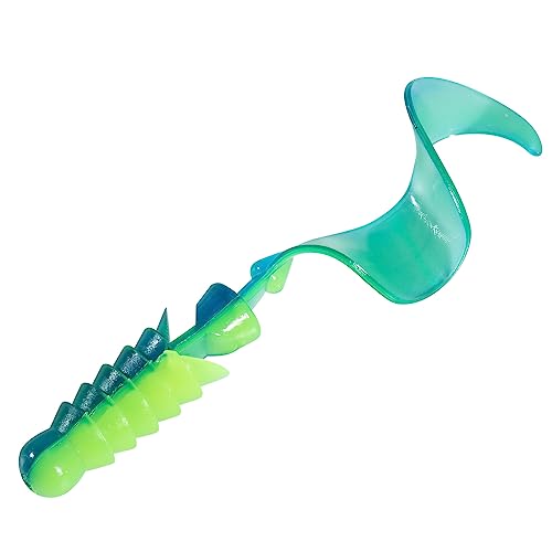 Dr.Fish 10 Pack Grub Fishing Lures 4" Soft Plastic Baits Worm Grub Bass Fishing Lures Swimbait Walleye Saltwater Freshwater - color: Chartreuse Blue