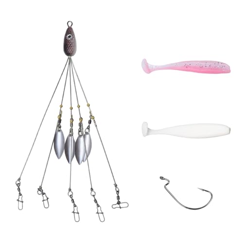 Dnyta 5 Arms Umbrella Rig Kit Umbrella‑Style Alabama Rig Kit, Stylish | Multi‑Arm Fishing Bait Rigs Crank Hook and Soft Bait for Trout Perch Walleye Freshwater/Saltwater Boat Trolling - color: Stylish