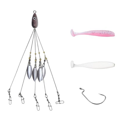 Dnyta 5 Arms Umbrella Rig Kit Umbrella‑Style Alabama Rig Kit, Stylish | Multi‑Arm Fishing Bait Rigs Crank Hook and Soft Bait for Trout Perch Walleye Freshwater/Saltwater Boat Trolling - color: Stylish