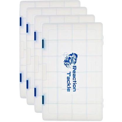 Reaction Tackle Basic Tackle Trays, Clear Plastic Utility Box Organizers with Removable Dividers for Lures, Hooks and Terminal Rigs, Fits Tackle Bags and Boxes - 3700 (4-Pack) - size: 3700 (4-Pack)