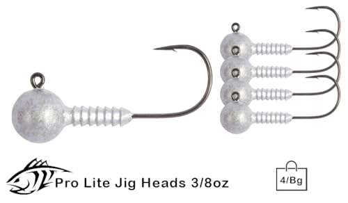 Lunker City Fishing Pro Lite Jig Heads 1/16oz 1/8oz 1/4oz 3/8oz 1/2oz Round Ball Light Tackle Lead Jigs Black Nickel UltraPoint 3/0 Hook LunkerGrip for Soft Plastic Bass Lures, Made in The USA - size: 3/8oz