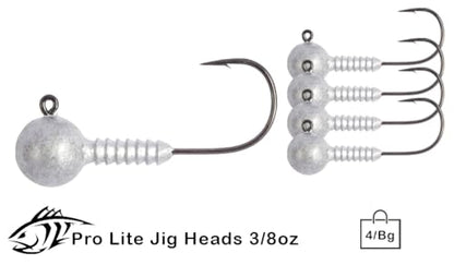 Lunker City Fishing Pro Lite Jig Heads 1/16oz 1/8oz 1/4oz 3/8oz 1/2oz Round Ball Light Tackle Lead Jigs Black Nickel UltraPoint 3/0 Hook LunkerGrip for Soft Plastic Bass Lures, Made in The USA - size: 3/8oz