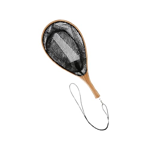 Fishing Net with Comfortable Grip Handle Wooden Poles Fishing Landing Net with Lanyard for Adults Portable Landing Net - size: S: About. 42x20cm/16.54x7.87"