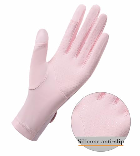 Eohak Women UV Sun Protection Gloves Full Finger Touchscreen Gloves Summer Outdoor Cyling Driving Gloves - color: Pink