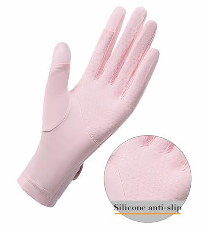 Eohak Women UV Sun Protection Gloves Full Finger Touchscreen Gloves Summer Outdoor Cyling Driving Gloves - color: Pink