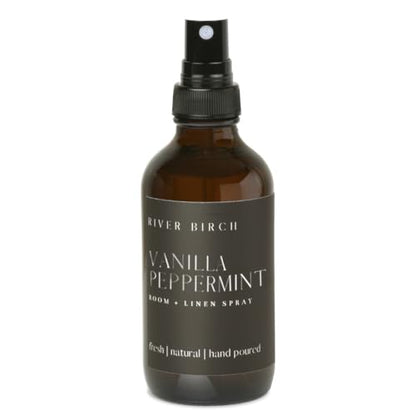 River Birch Vanilla Peppermint Scented Linen and Room Spray | Home Fragrance | 4 oz Glass Amber Bottle | Luxury Signature Scent | Handmade in Texas - color: Vanilla Peppermint