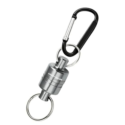 Magnetic Net Release for Fly Fishing, Aluminum Magnetic Quick Release Keychain, Fly Fishing Net Magnet Holder Retractor with Carabiner - color: gray