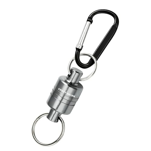 Magnetic Net Release for Fly Fishing, Aluminum Magnetic Quick Release Keychain, Fly Fishing Net Magnet Holder Retractor with Carabiner - color: gray